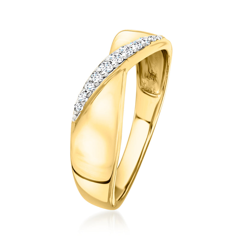 Gold open-edge diagonal diamond band ring with small channel-set stones.