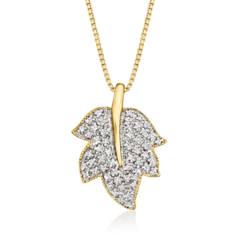 Diamond leaf pendant necklace in 18kt gold over sterling with pavé leaf charm
