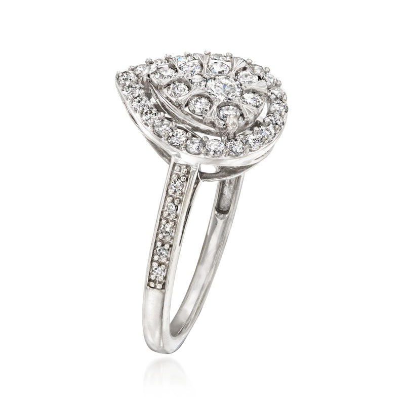 Vintage 14kt white gold diamond cluster ring with pavé split shank