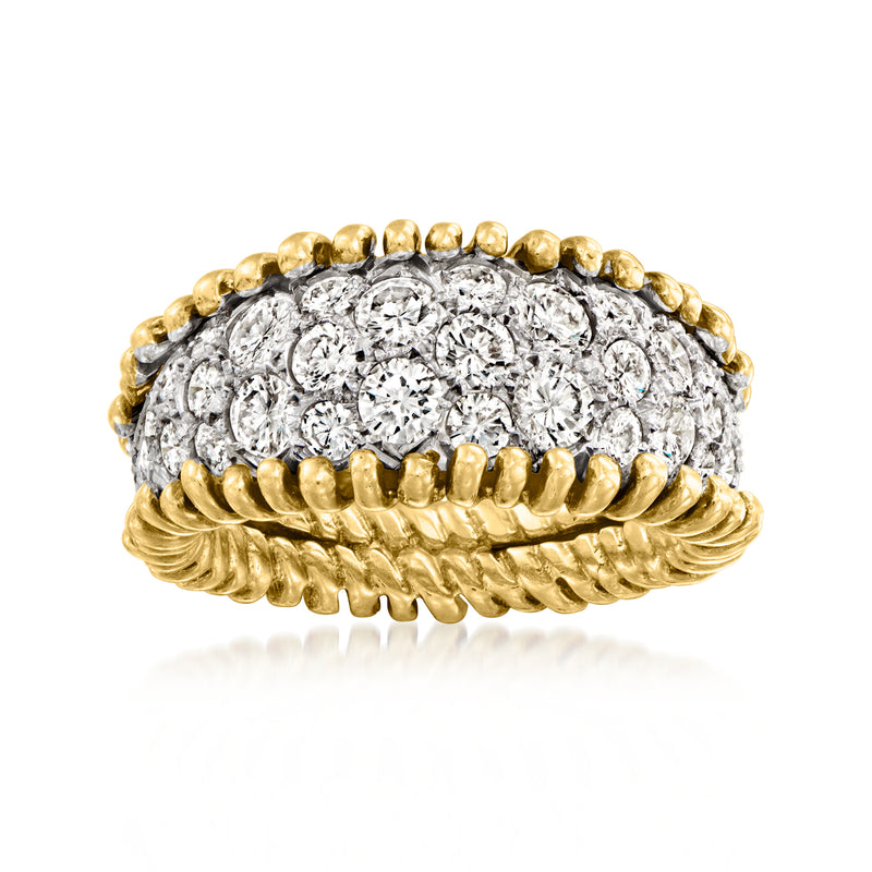 Vintage two-tone gold diamond ring with pavé-set center and braided gold edges