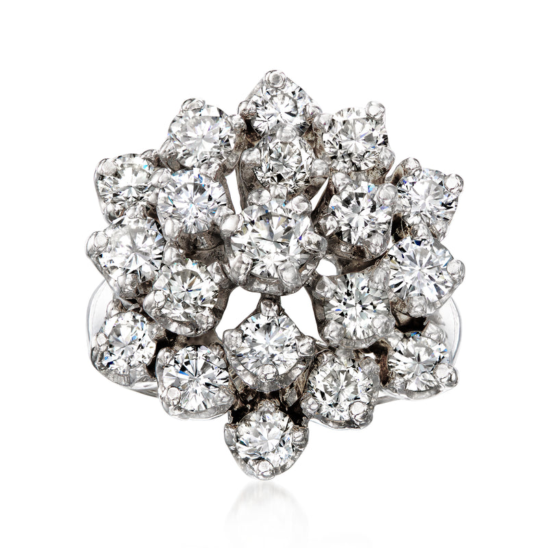 Vintage diamond cluster ring, round prong-set stones on white gold band