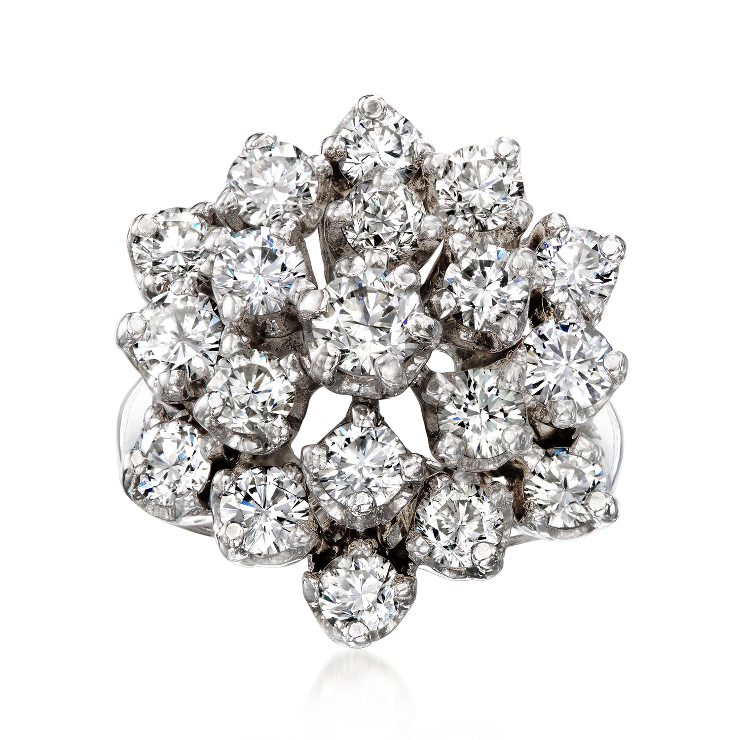C. 1970 Vintage 3.20 ct. t.w. Diamond Cluster Ring in 14kt White Gold