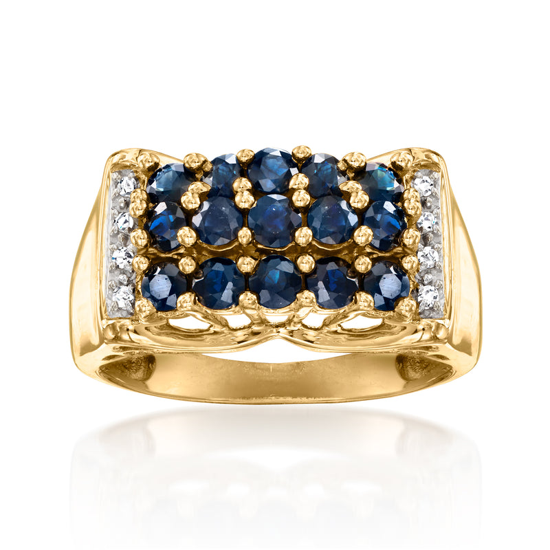14kt yellow gold sapphire and diamond ring with blue clustered stones