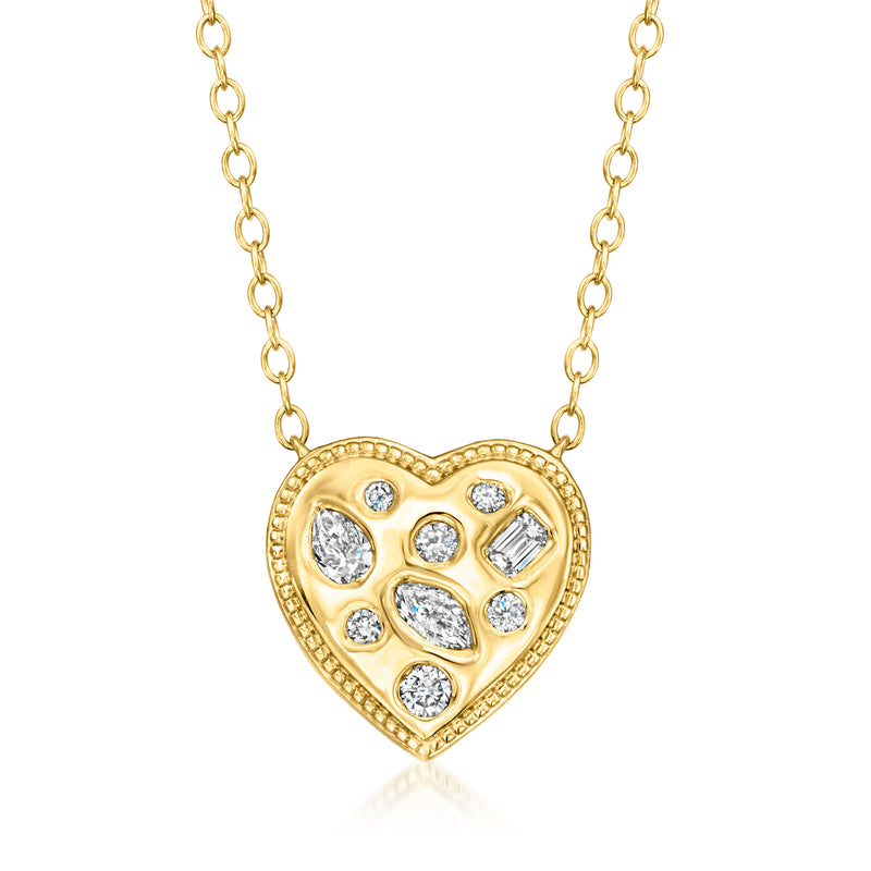 18kt gold vermeil heart diamond necklace with round lab-grown stones, prong-set