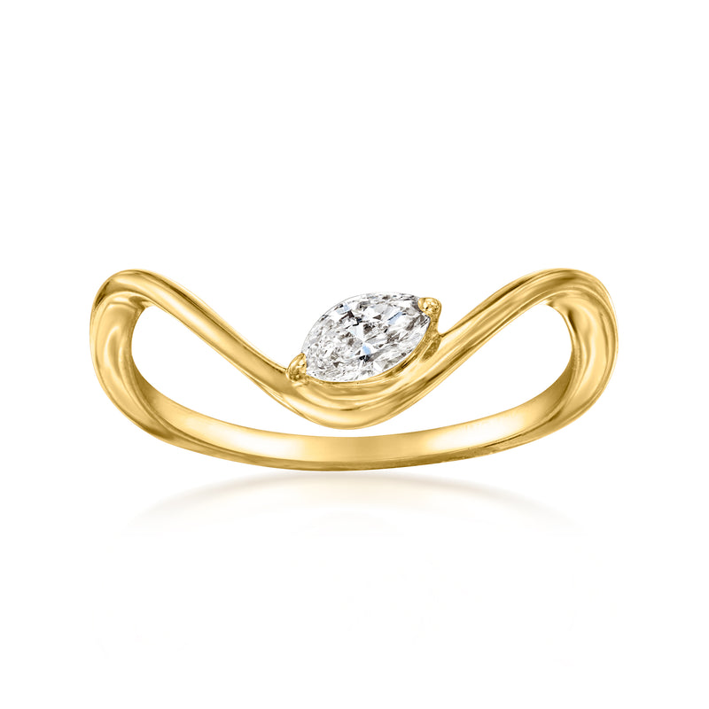 18kt gold wave ring with marquise-cut lab diamond centerpiece
