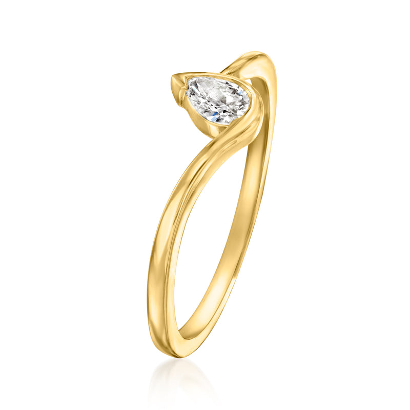 Asymmetrical diamond ring in 18kt gold vermeil with teardrop center stone view