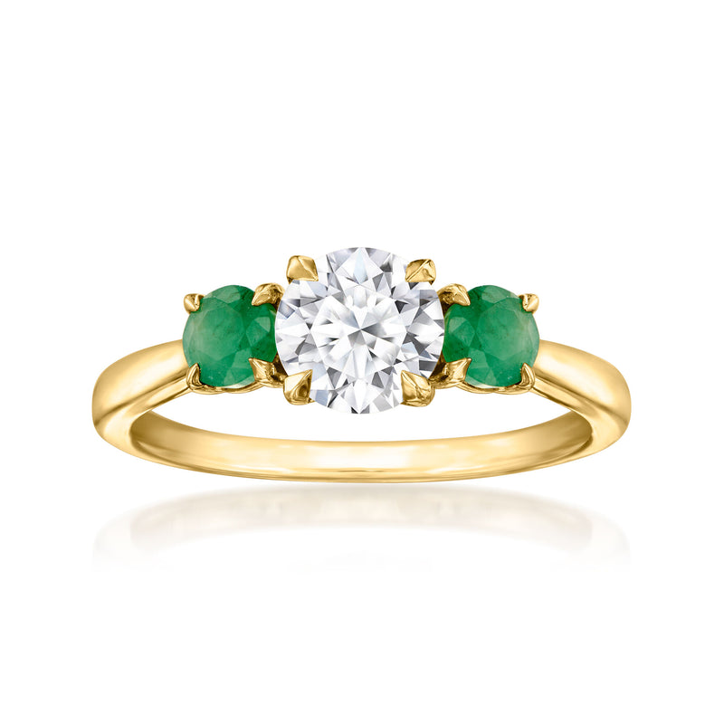 1.00 Carat Lab-Grown Diamond Ring with .40 ct. t.w. Emeralds in 14kt Yellow Gold