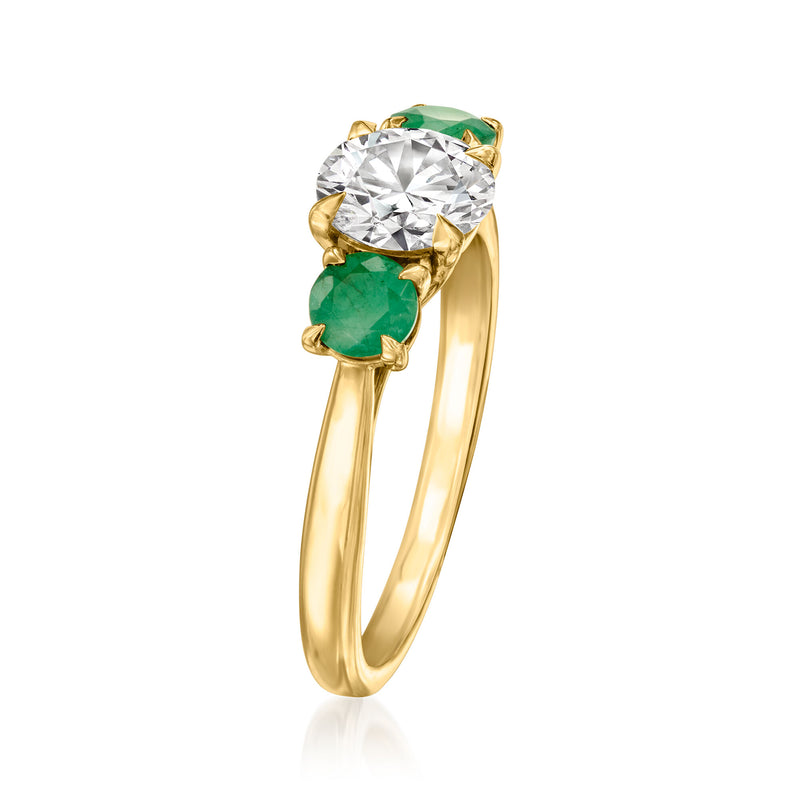 1.00 Carat Lab-Grown Diamond Ring with .40 ct. t.w. Emeralds in 14kt Yellow Gold