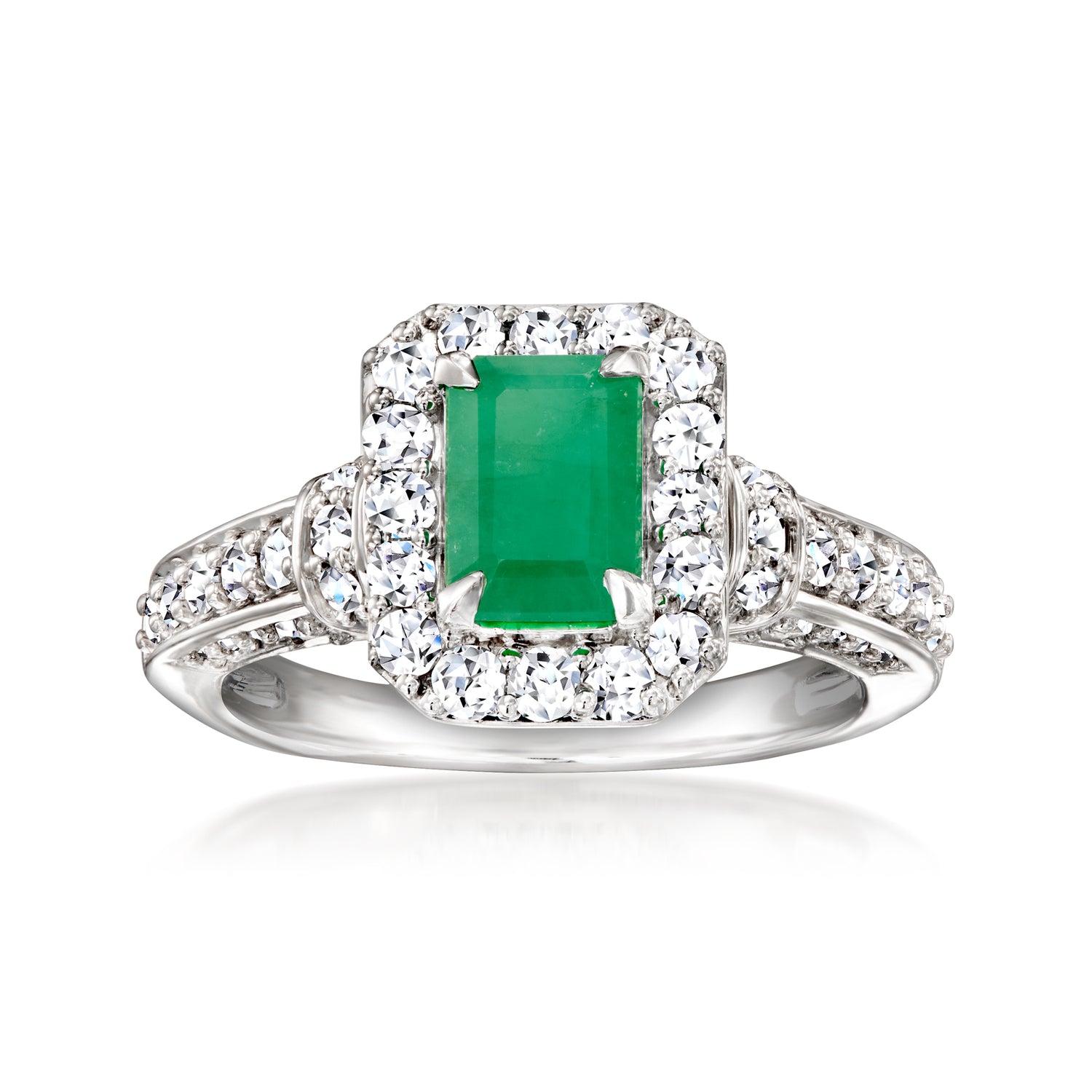 1.00 Carat Emerald Ring with 1.01 ct. t.w. Lab Grown Diamonds in Sterling Silver