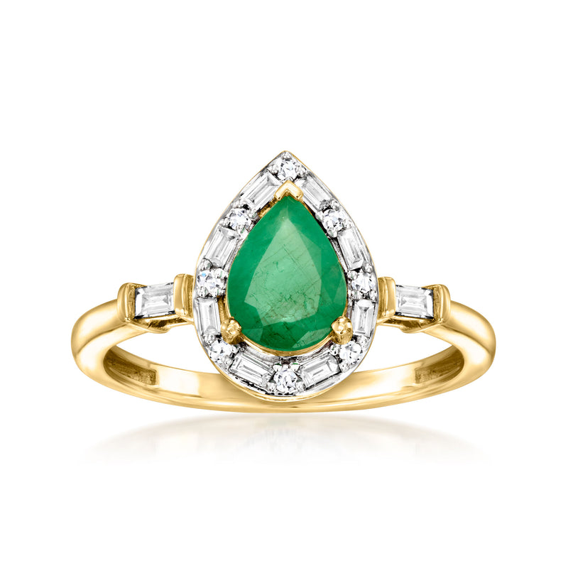 .90 Carat Emerald Ring with .25 ct. t.w. Lab-Grown Diamonds in 14kt Yellow Gold