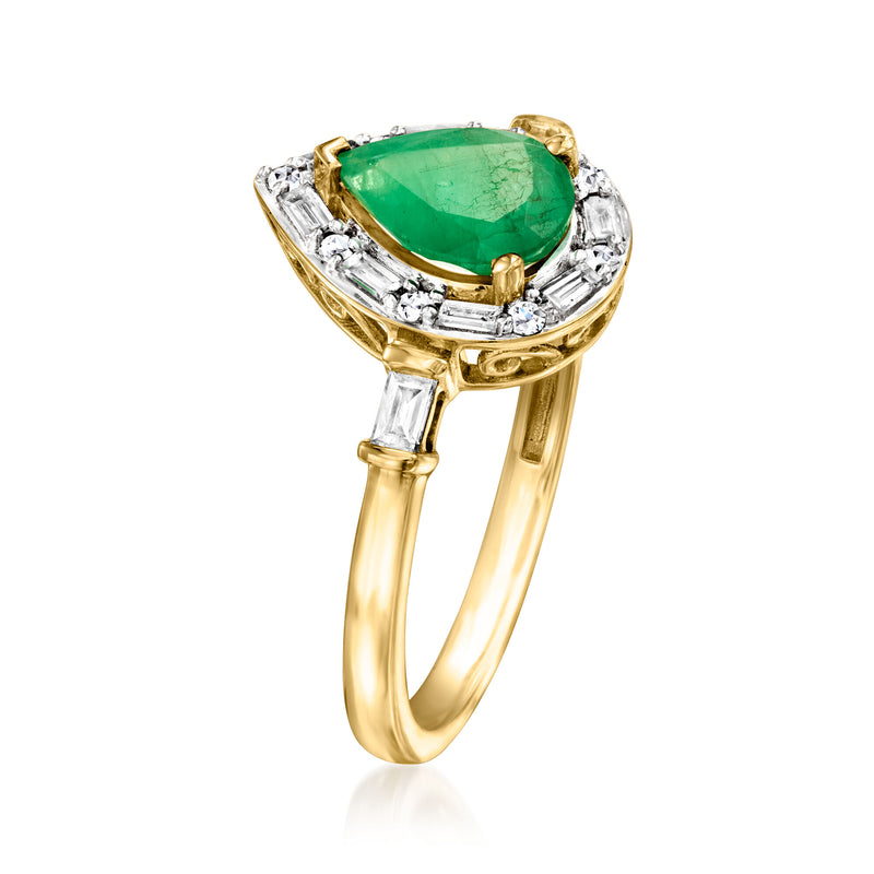 .90 Carat Emerald Ring with .25 ct. t.w. Lab-Grown Diamonds in 14kt Yellow Gold