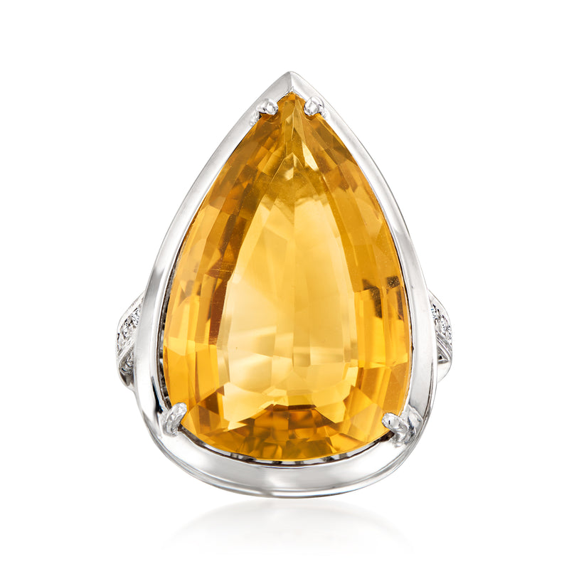 Pear-shaped citrine cocktail ring in 14kt white gold with small diamond accents
