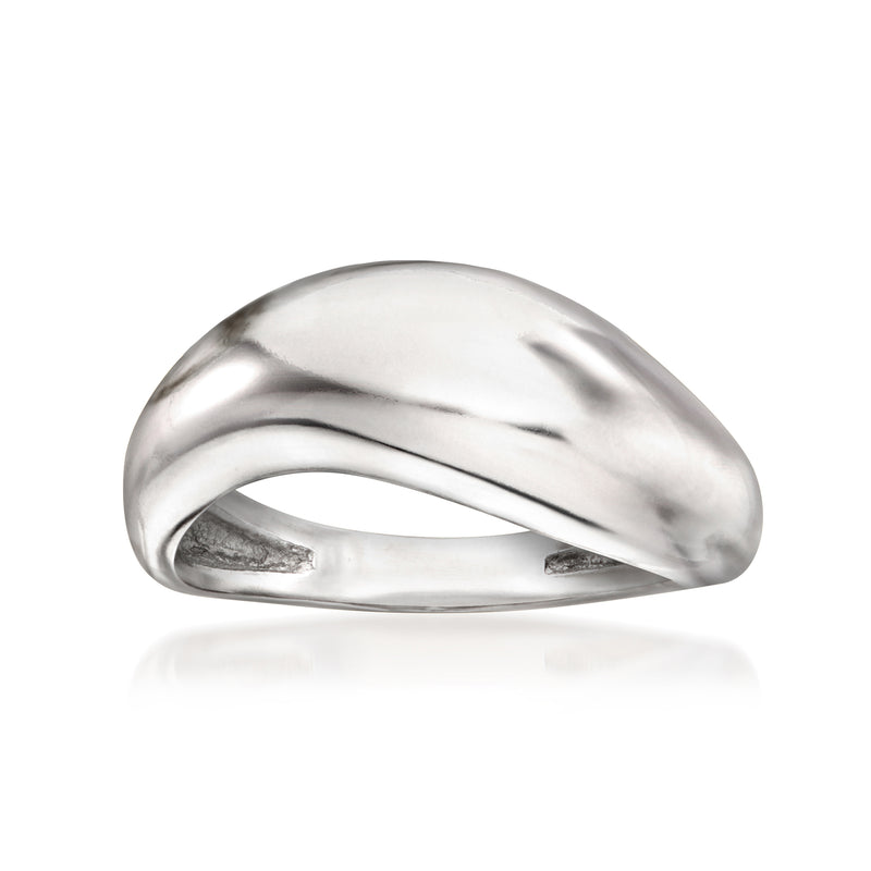 Sterling silver sculptural ring with curved open oval band, polished finish