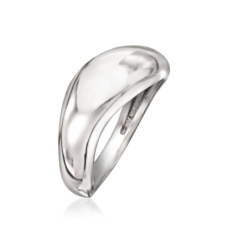 Polished sterling silver ring with sculptural wave design and open interior