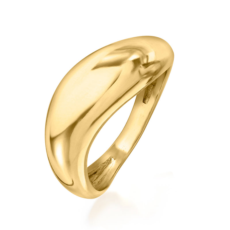Sculptural gold over sterling ring, side profile with smooth curved band