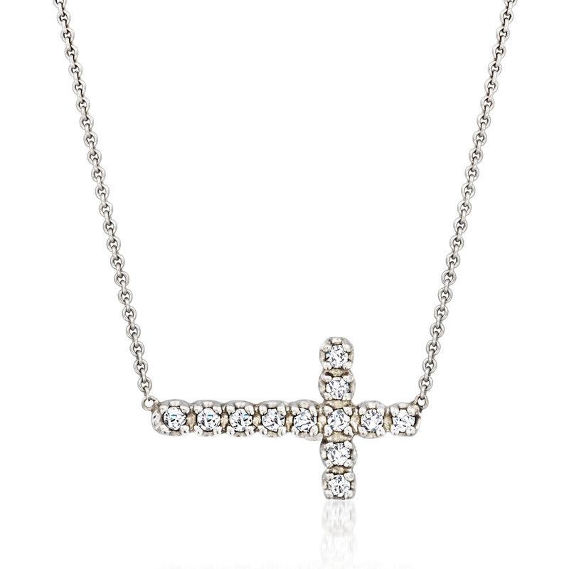Diamond sideways cross necklace in 14kt white gold