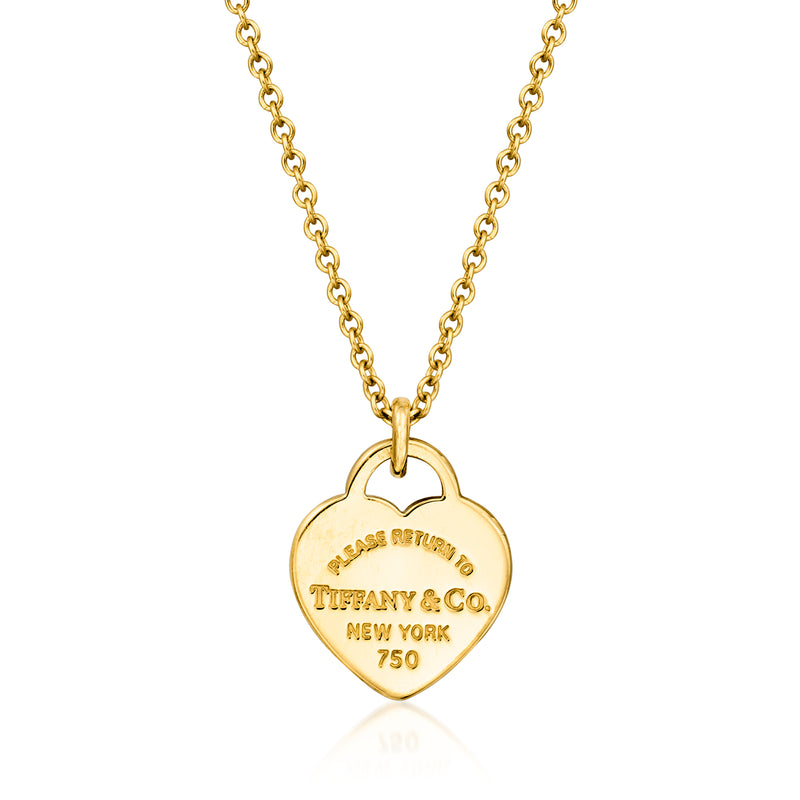 18kt yellow gold heart tag necklace with Tiffany & Co. engraved pendant and link chain