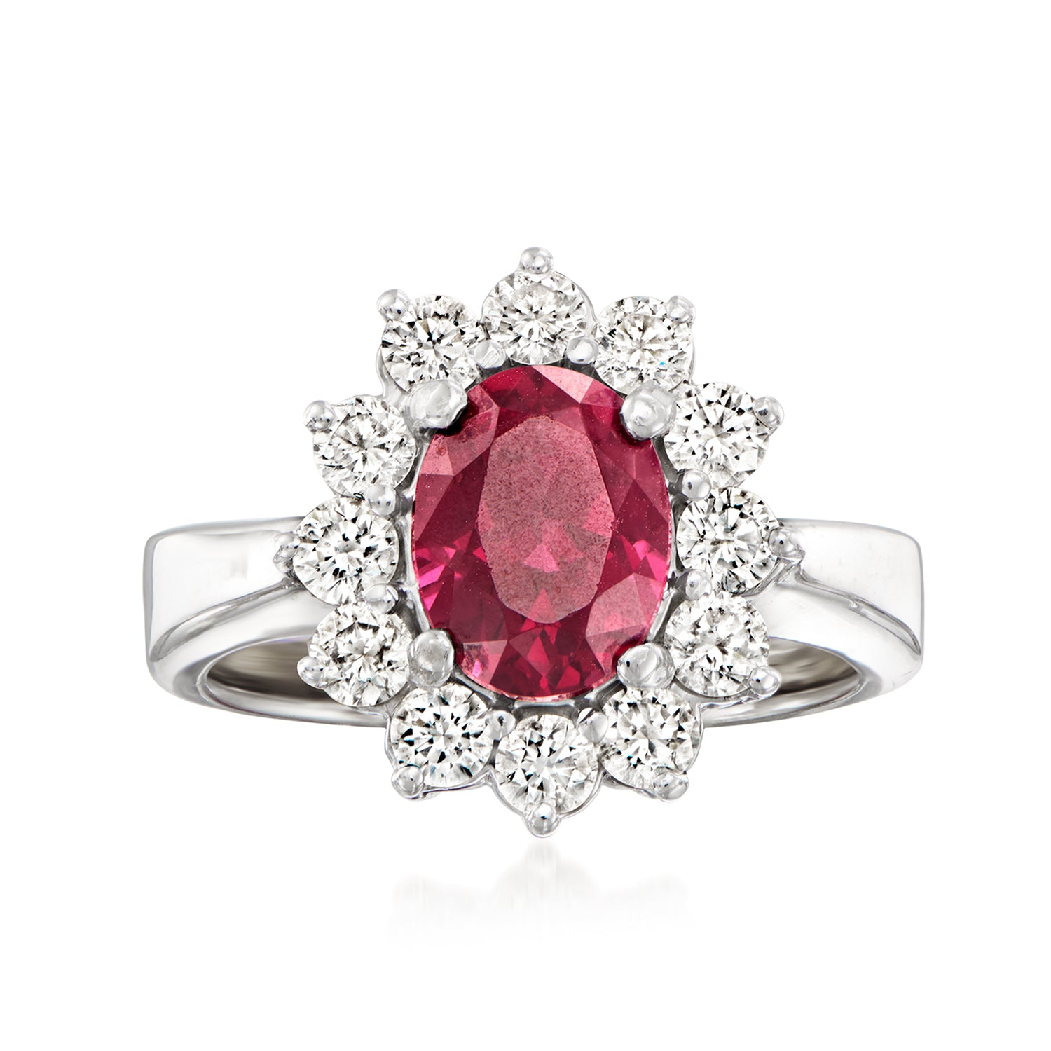 C. 1980 Vintage 2.75 Carat Rhodolite Garnet and 1.10 ct. t.w. Diamond Halo Ring in 14kt White Gold