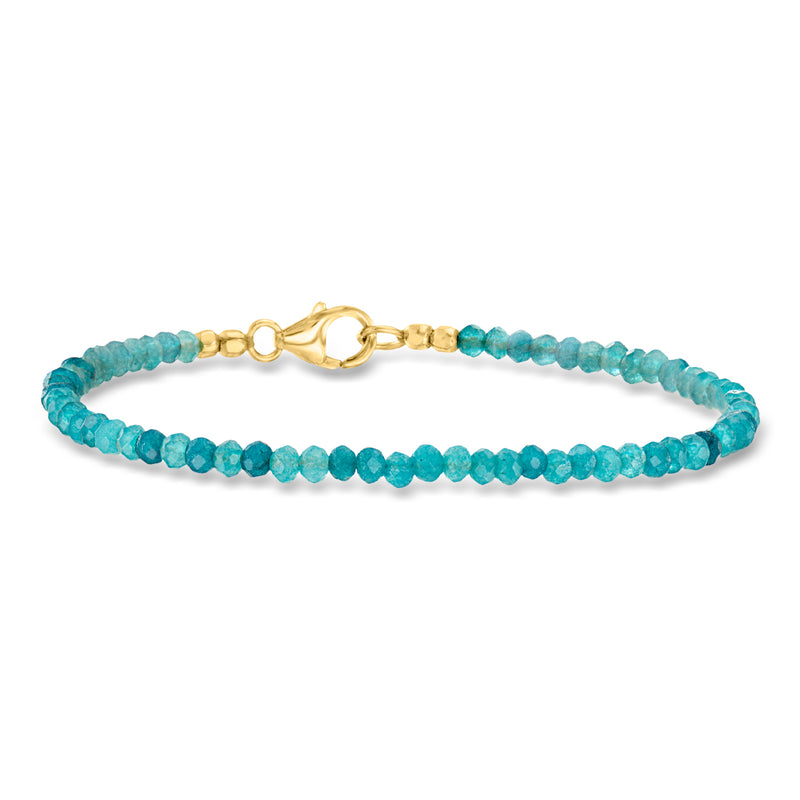 Blue apatite bead bracelet with gold over sterling clasp and small round bead design
