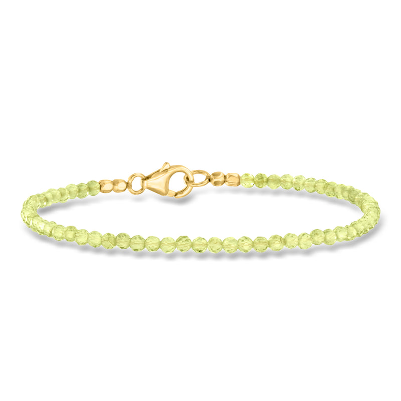Peridot bead bracelet with gold clasp, lime green bead strands