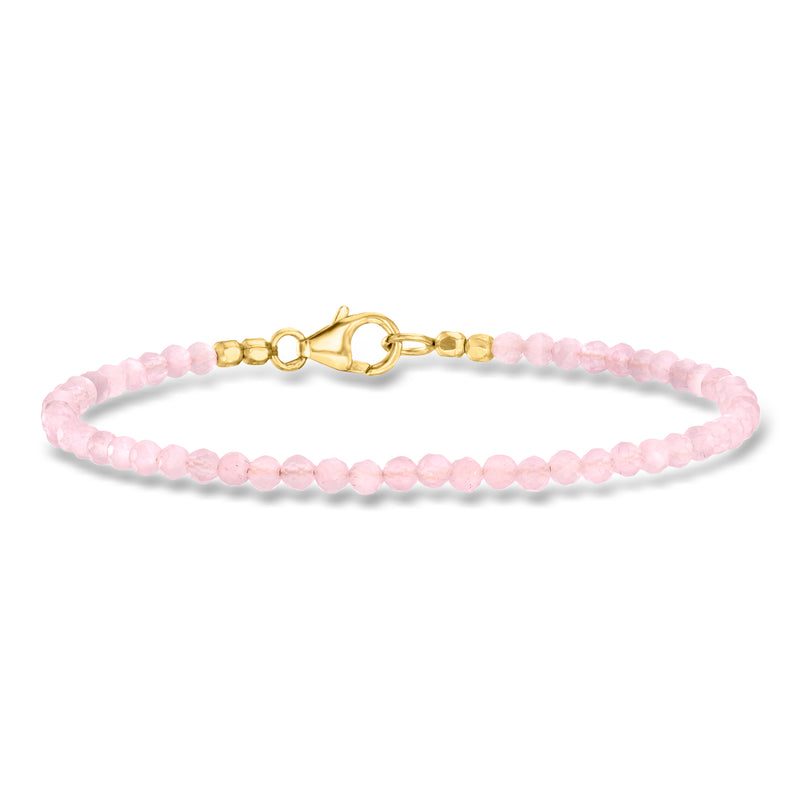 Pink rose quartz bead bracelet with gold-tone toggle clasp
