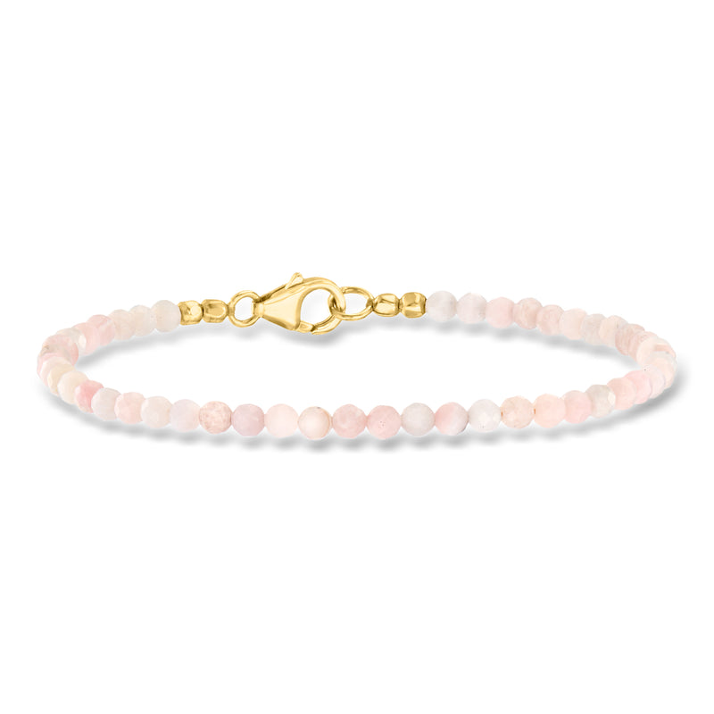 Pink opal bead bracelet with 18kt gold over sterling clasp, light pink round beads.