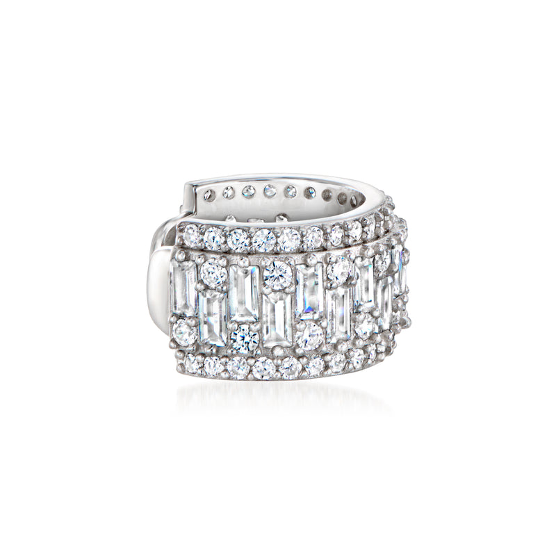 Sterling silver ear cuff with baguette and round CZ stones, hinged open design