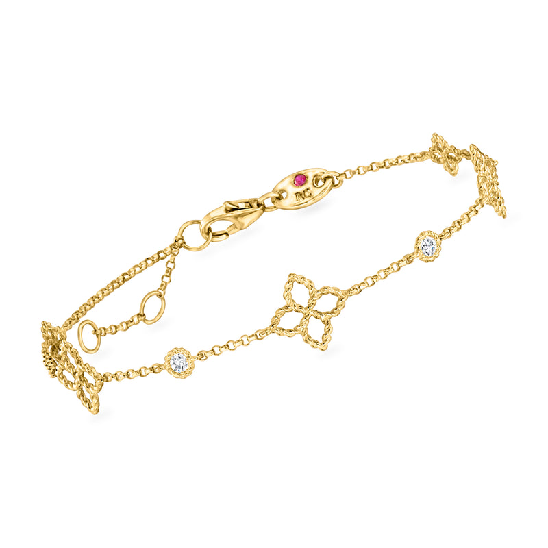 18kt yellow gold diamond flower station bracelet with pink and clear stones