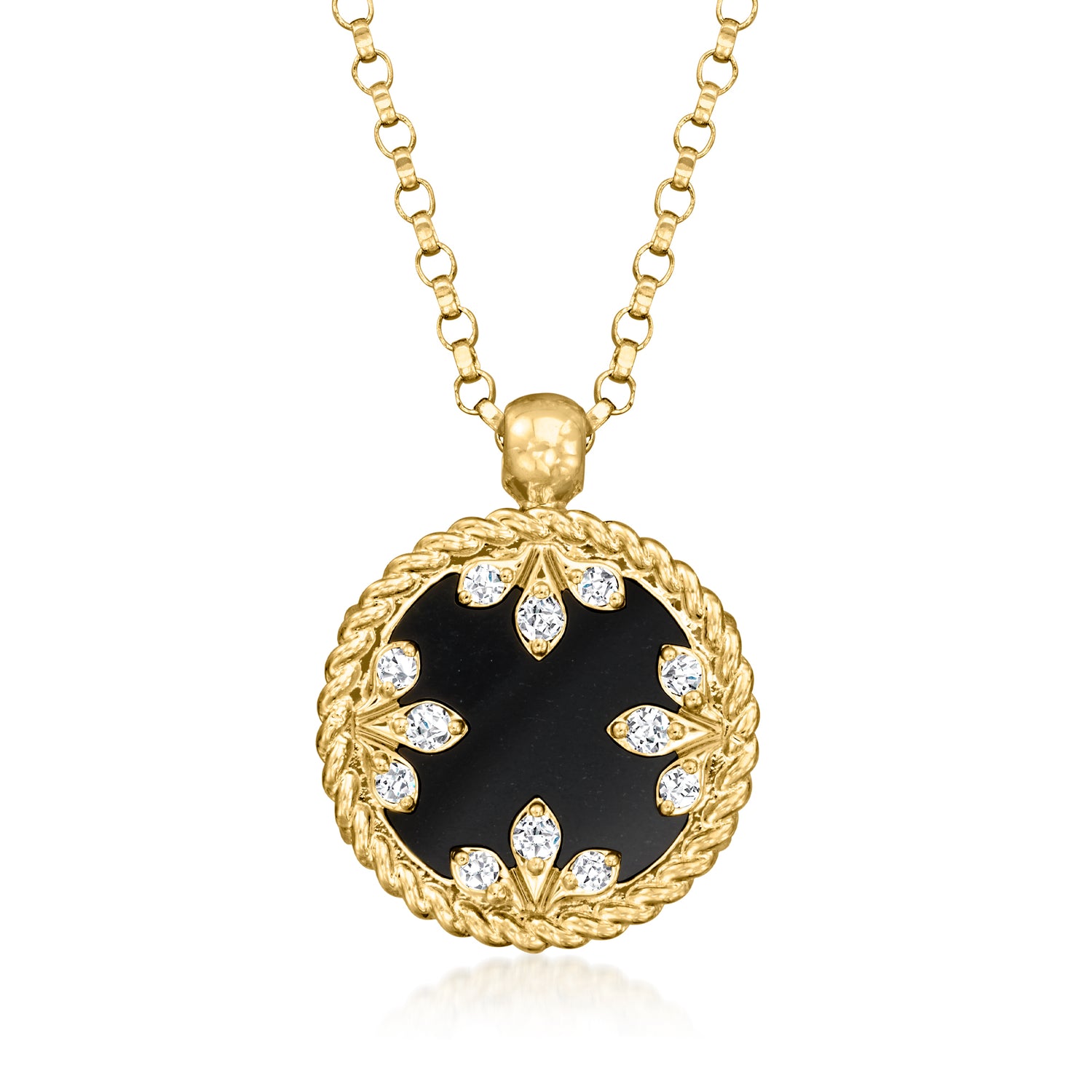 Roberto Coin "Venetian" Black Jade, Mother-of-Pearl and Diamond Double-Sided Medallion Necklace in 18kt Yellow Gold