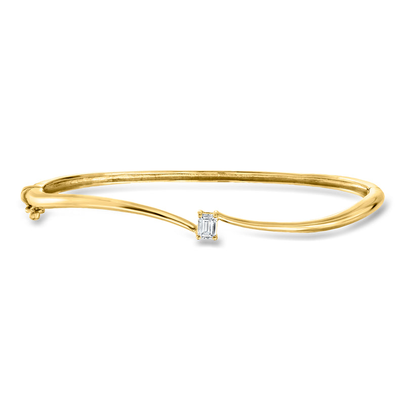 18k gold over sterling diamond bangle bracelet with emerald-cut center stone