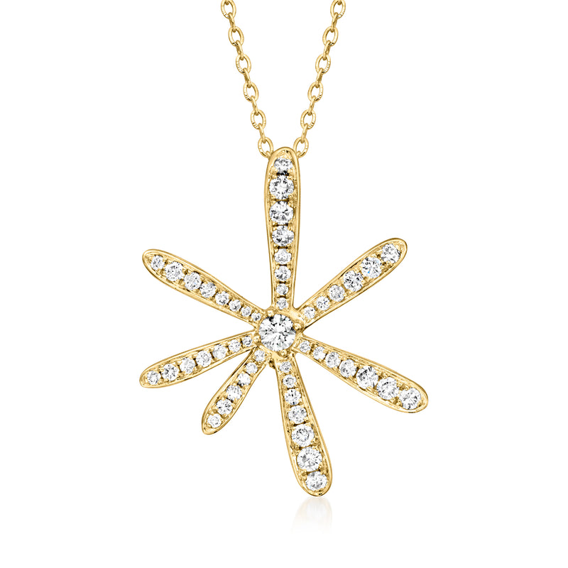 18k yellow gold diamond flower pendant necklace with elongated marquise stones