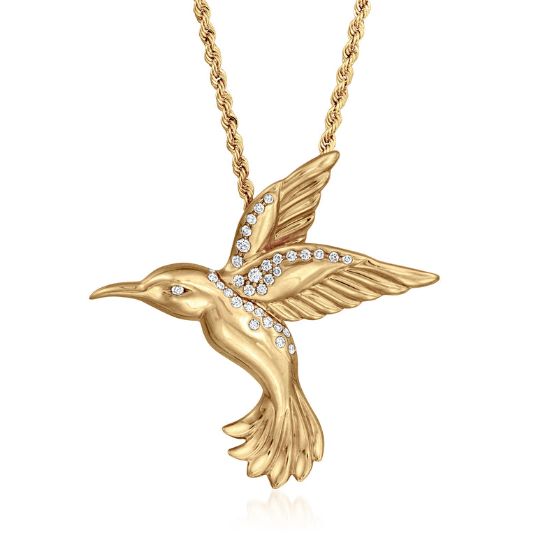 18kt yellow gold hummingbird diamond pendant necklace with slim chain