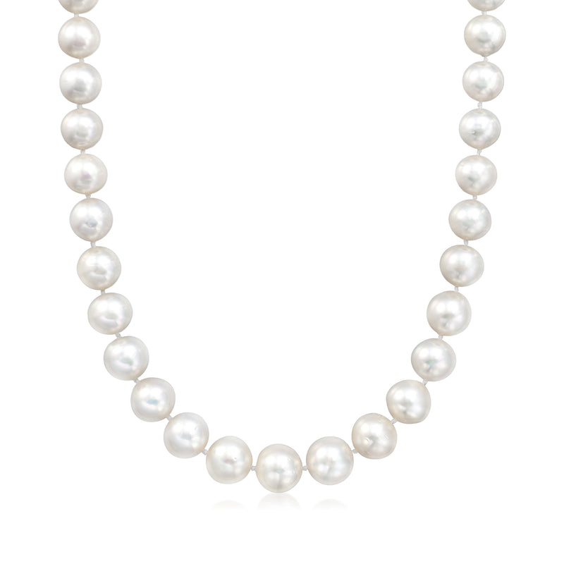 Cultured South Sea pearl necklace with round white pearls on a delicate strand