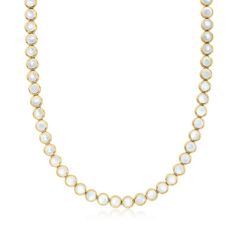 Mother-of-pearl necklace with bezel-set round opalescent beads on gold links