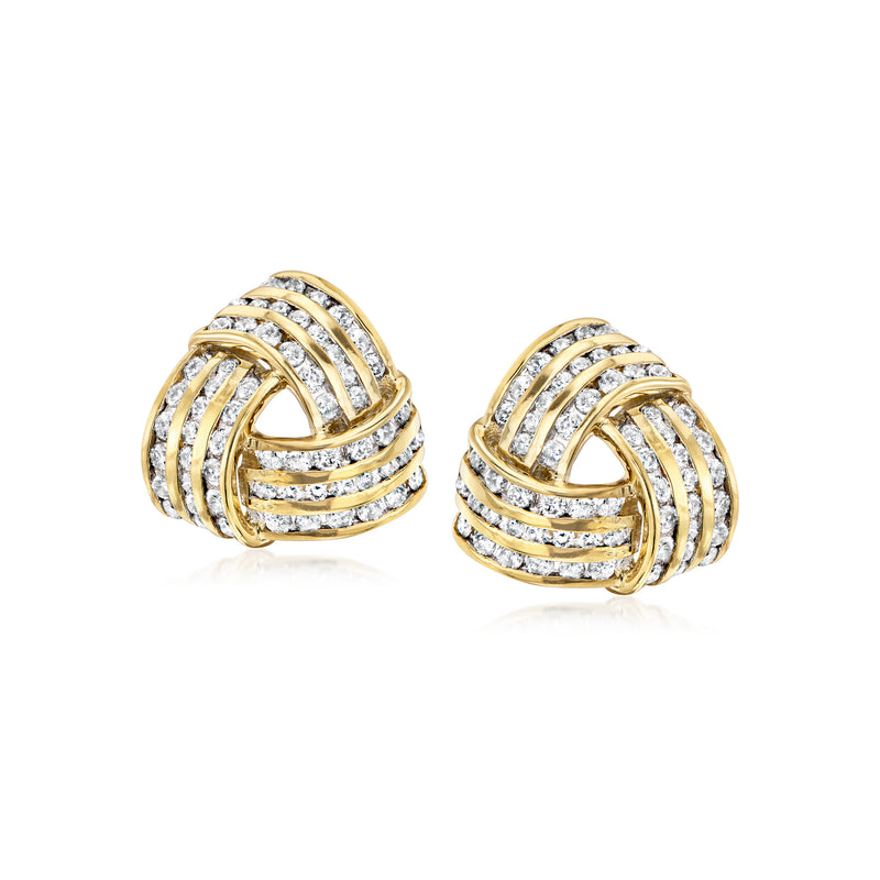 Vintage 14kt yellow gold diamond knot earrings, pair