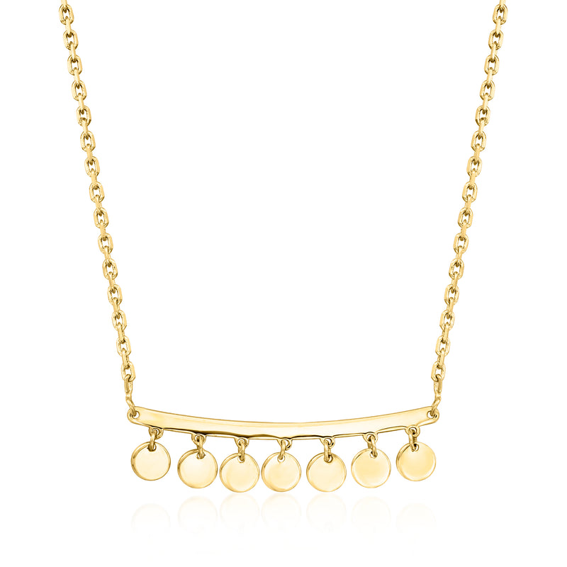 Gold vermeil bar necklace with multiple small round discs and chain link detail