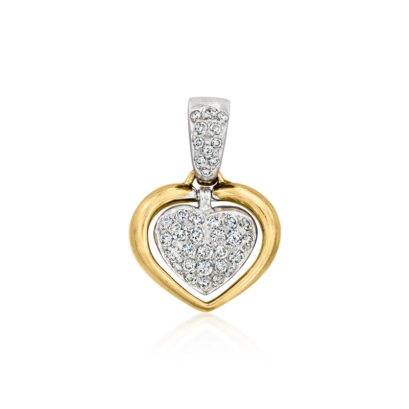Vintage two-tone gold diamond heart pendant with pavé-set stones