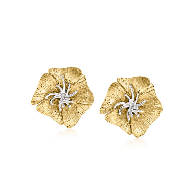 Gold flower stud earrings with silver star accents