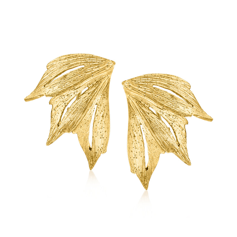 Sparkly gold leaf drop earrings with textured layered leaf design