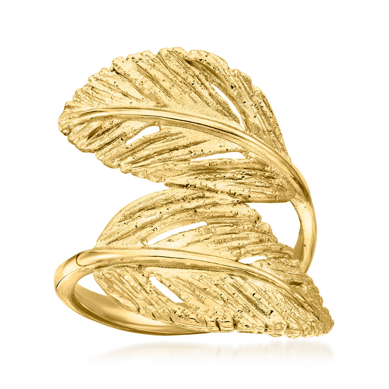 18kt gold over sterling leaf bypass ring with textured leaf design