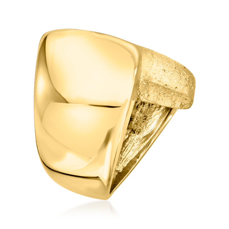 Gold-tone wrap ring with smooth polished face and textured side band
