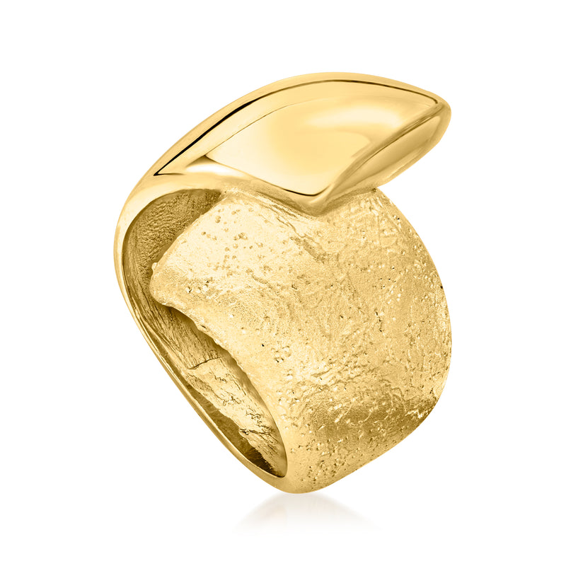 Gold-tone textured wrap ring with polished, hinged-looking top