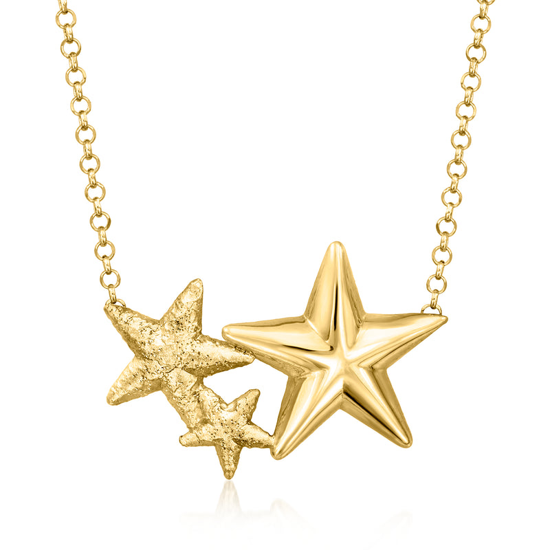Gold-tone star pendant necklace with double star charms on link chain