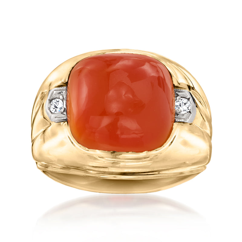 Vintage carnelian ring with diamonds, 10kt yellow gold band