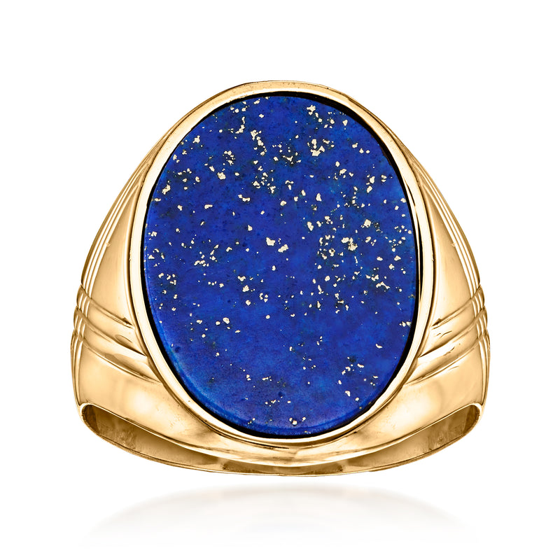 Vintage lapis ring in 14kt yellow gold with oval blue gemstone cabochon