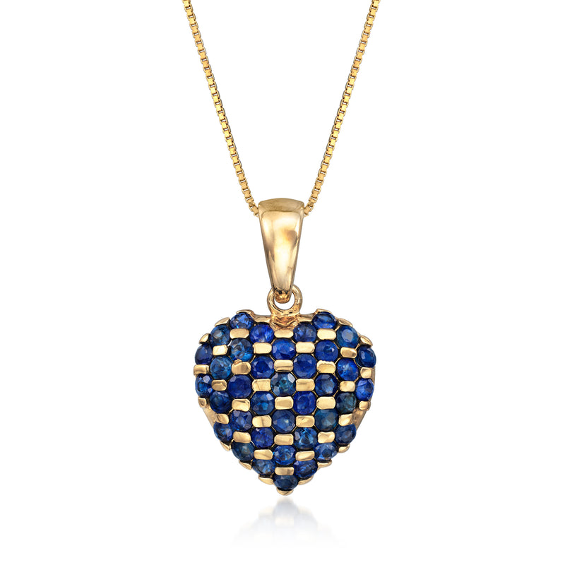 Vintage sapphire heart pendant necklace in 14kt yellow gold