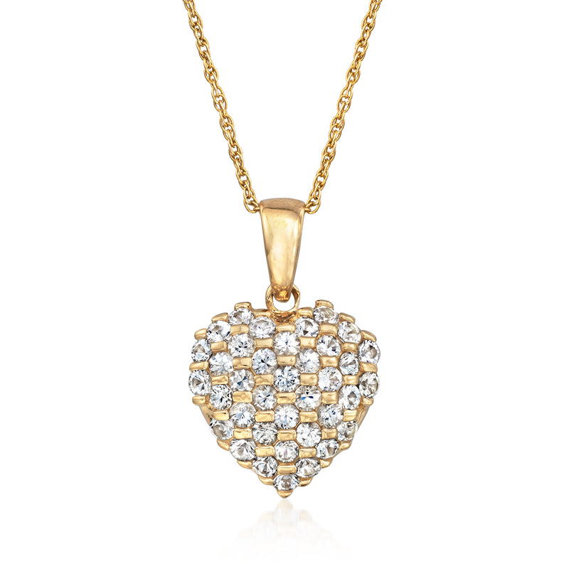 14kt yellow gold heart pendant necklace with round white sapphire-like stones