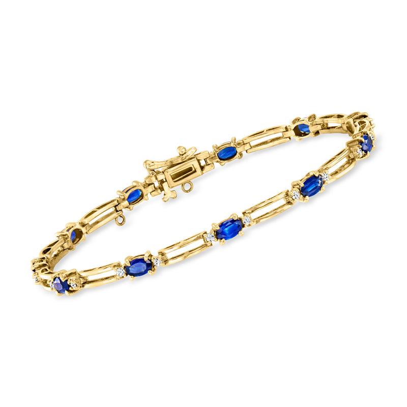 14k yellow gold sapphire link bracelet with blue stone accents