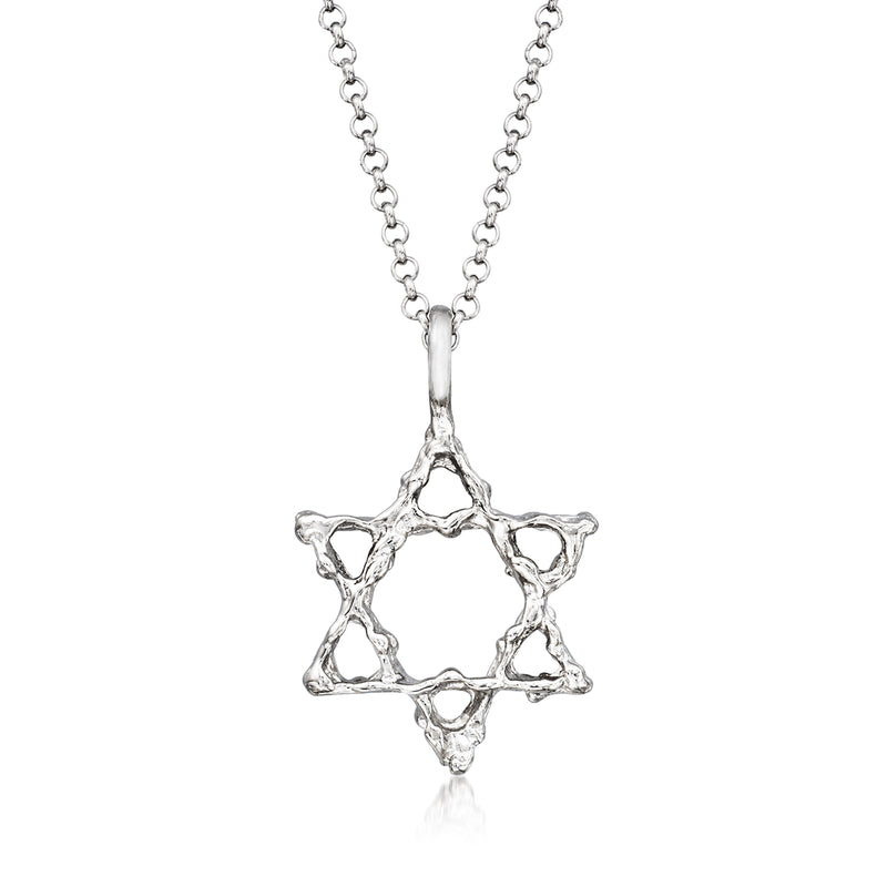 Sterling silver Star of David pendant on linked chain necklace