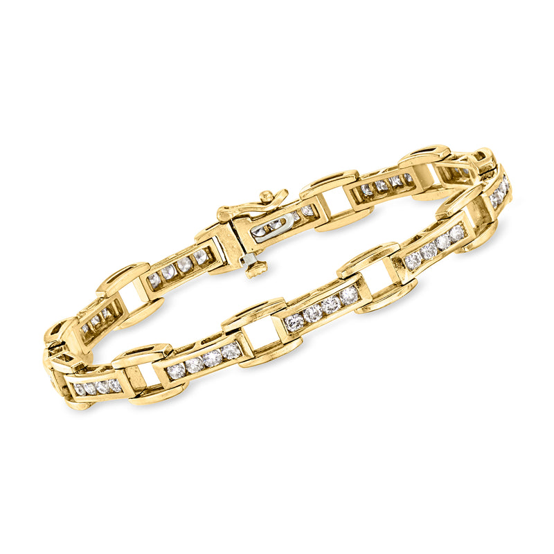 14kt yellow gold diamond station bracelet with rectangular link stations and sparkle stones